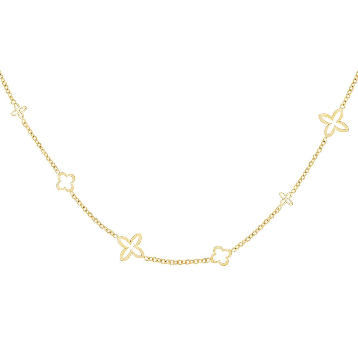 Eleni Necklace - Goudkleurige roestvrijstalen ketting met charmante klavertjes voor een stijlvolle en gelukbrengende uitstraling - Armona jewelry